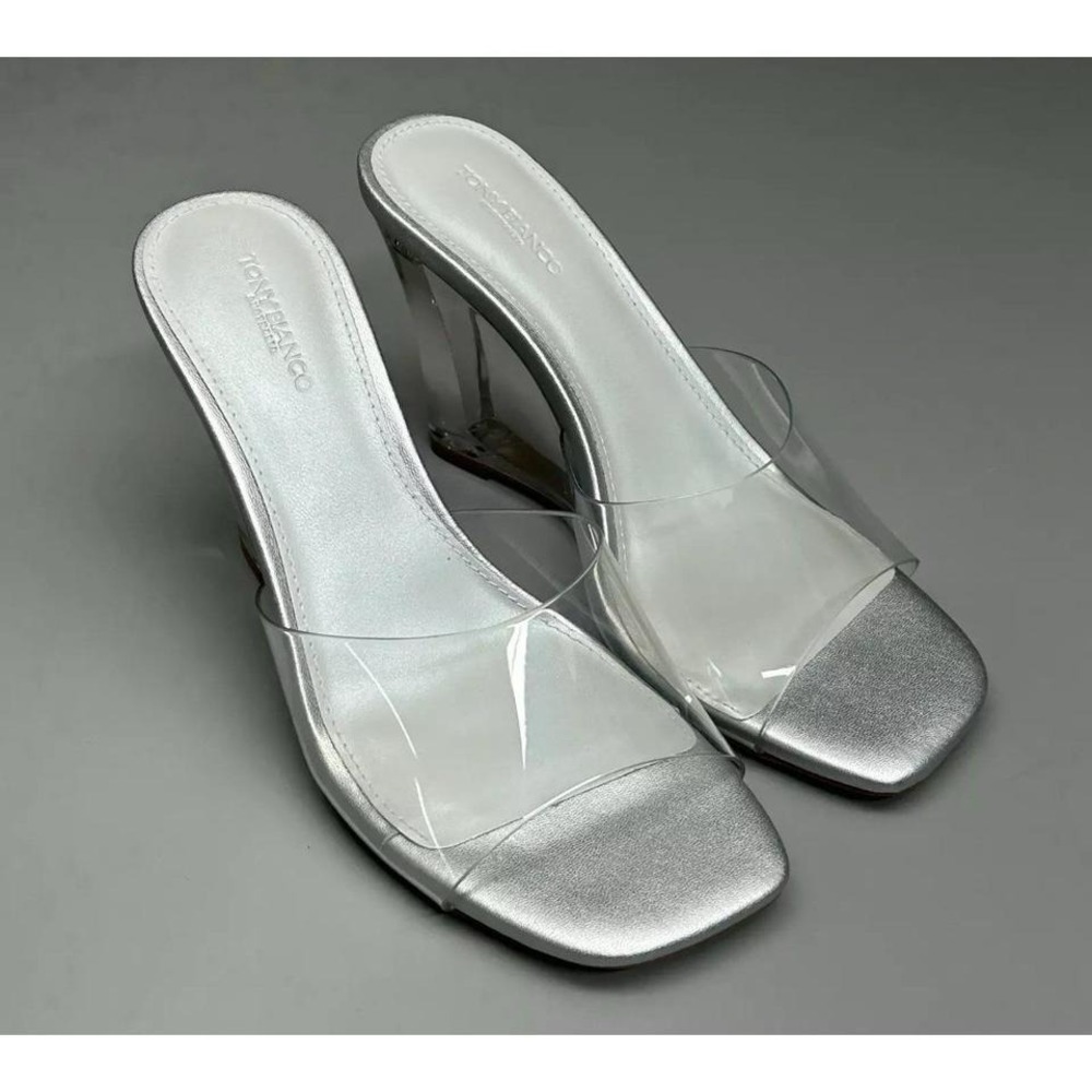 TONY BIANCO Alessi Clear Vinylite/Silver Wedges Women's Heels Sz 7 (New)